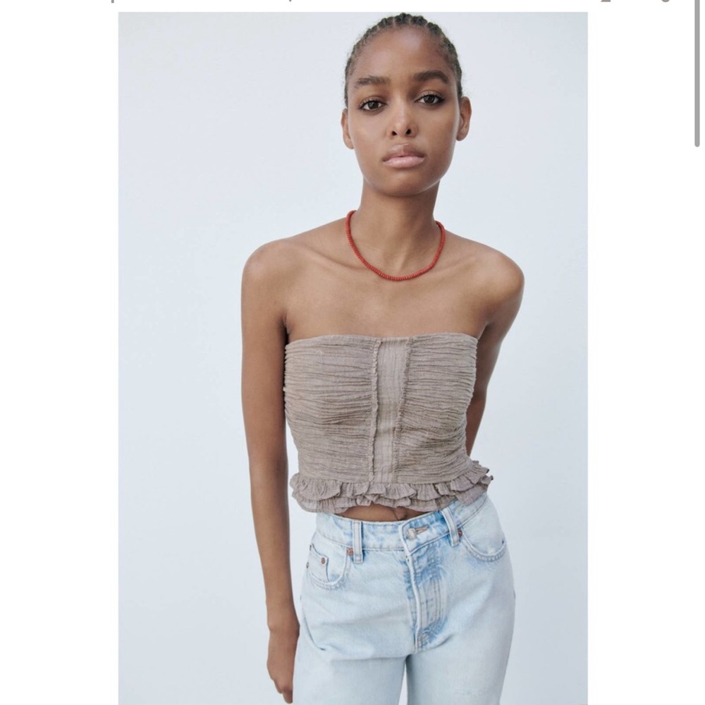 NWT Zara Strapless Tube Top Crop Top Linen Cotton Peplum Top